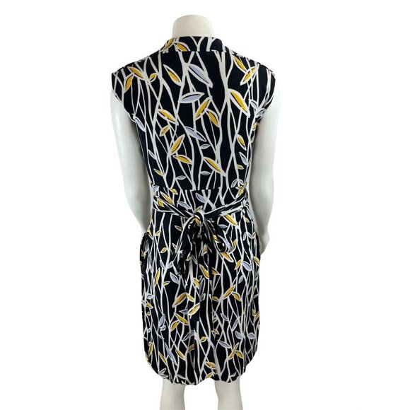 Diane Von Furstenberg Cassidy Knit Wrap Dress 4 DVF Pockets Black Yellow - Picture 2 of 6
